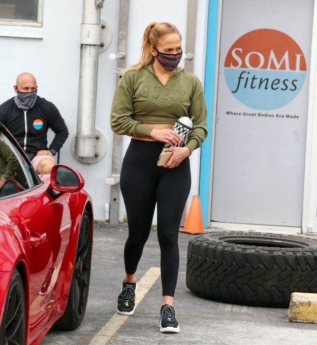 Jennifer Lopez Wears Custom Leggings on Way to Gym in Miami